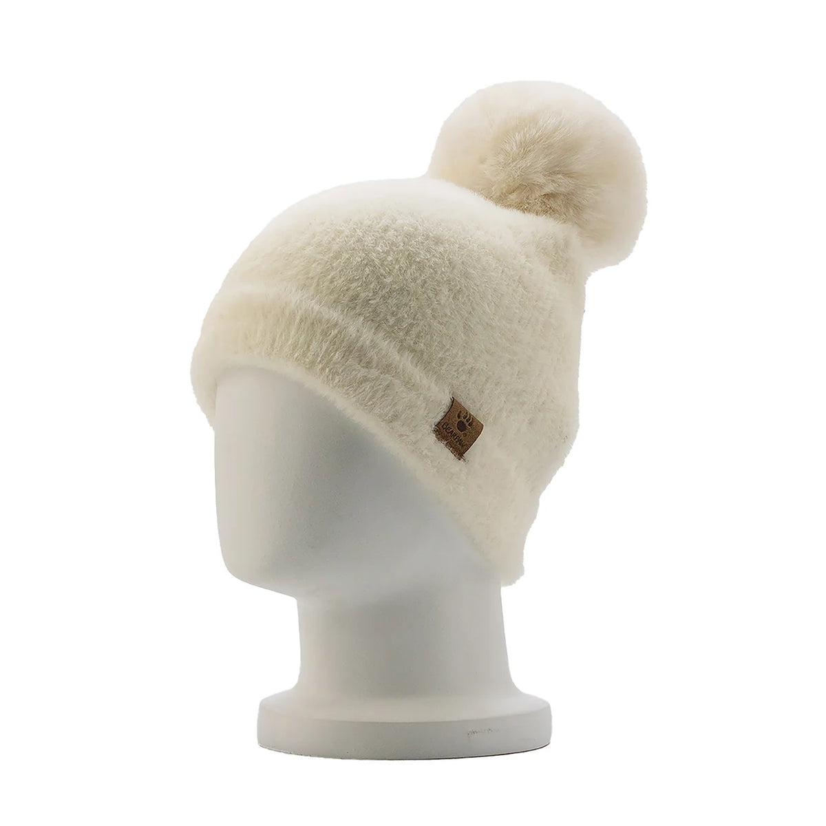 LADIES FURRY CUFF HAT W/POM EGRET